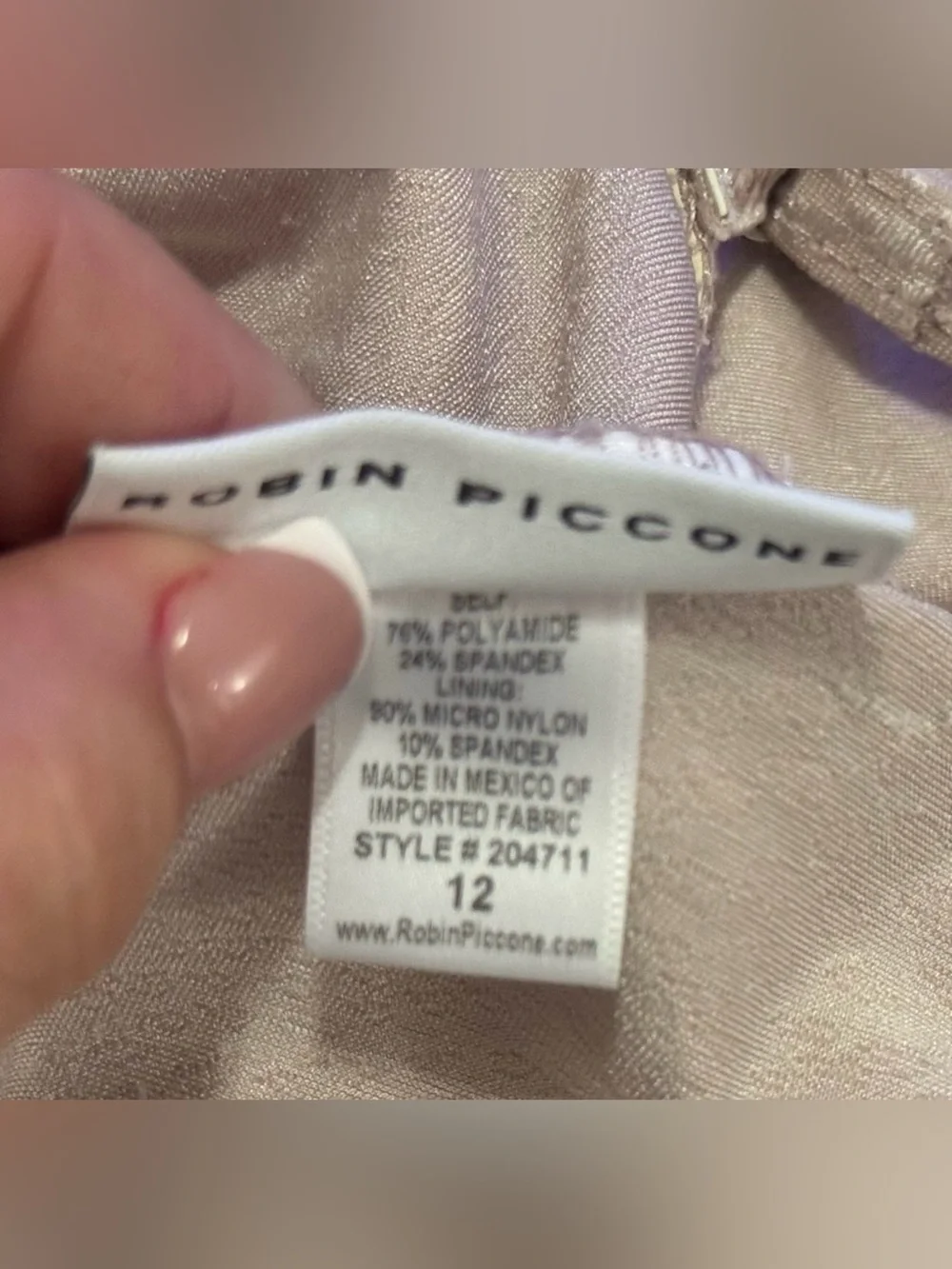 Robin Piccone Blush Beige Plunge Underwire OnePiece Chain Strap Swimsuit 12 $228